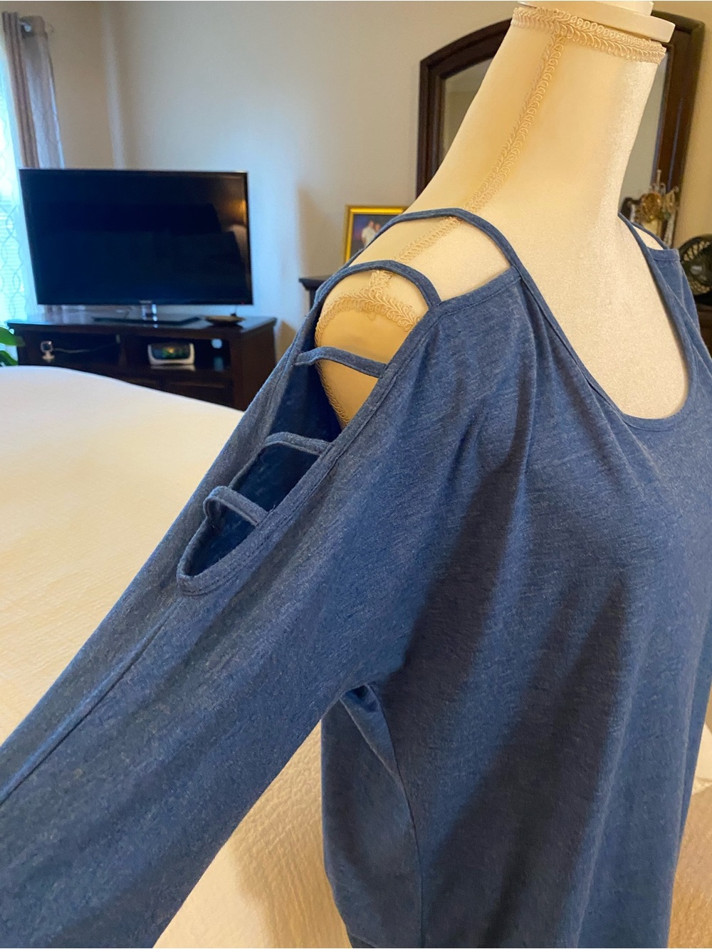 Blue Cold-Shoulder Women's Top